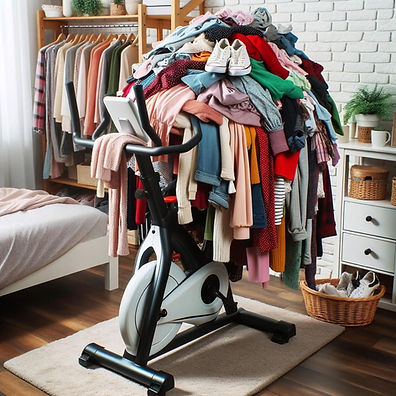 Photo of an exercise bike being used as a clothes rack