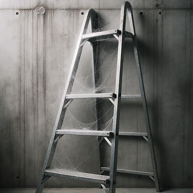 Photo of a metal ladder leaning against a wall